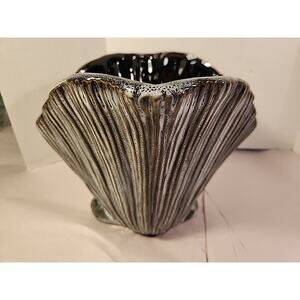 Three Hands Corp Scalloped Blue Seashell Ceramic Vase 6.5 inches